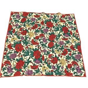 Vintage Fabric Napkins (5) 1980's Cocktail Dessert Sized Red Green Gold Floral